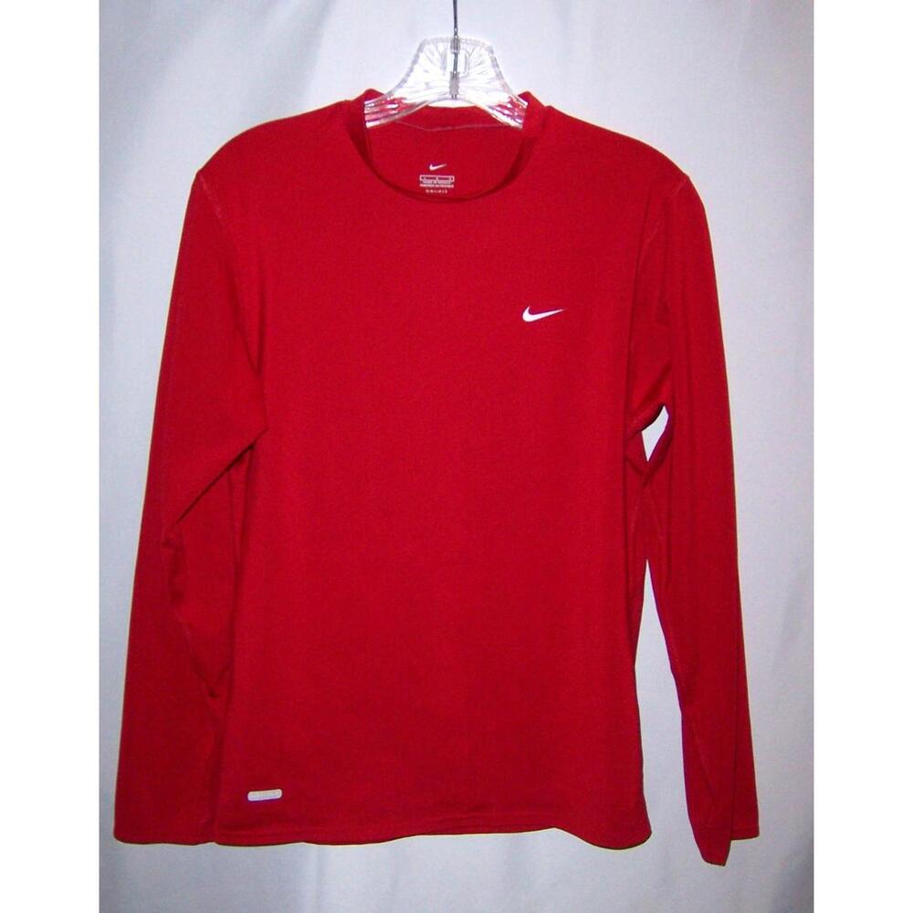 Nike Dri-Fit Red Long-sleeved Top - Boy's Large (10/12) - Poly/Spandex